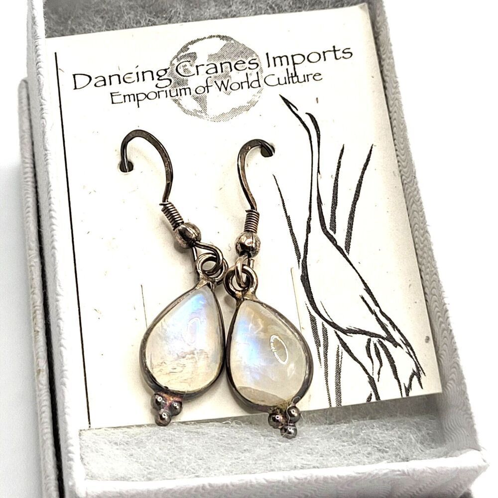 Sterling Silver Teardrop Moon Earrings Dangle Drop 1.5in